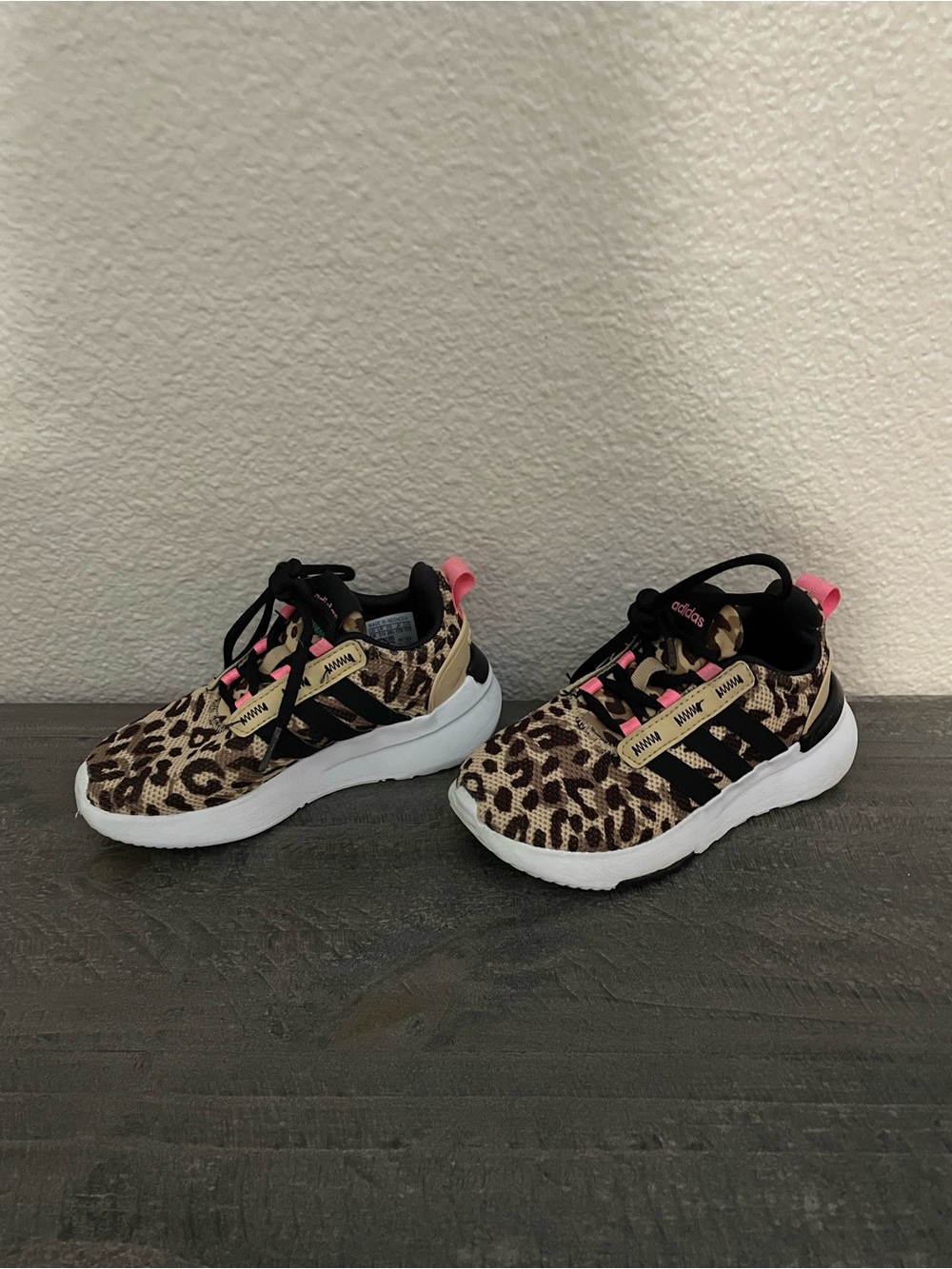 adidas Kids Leopard Print Sneakers with Pink Pull Tabs